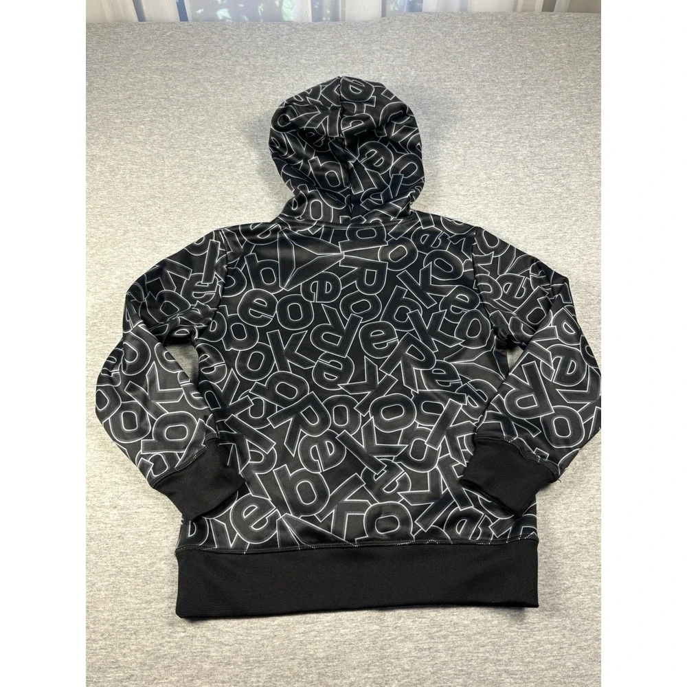 Reebok Boys Hoodie Pullover With All Over Logo Print Black White Size 6/7